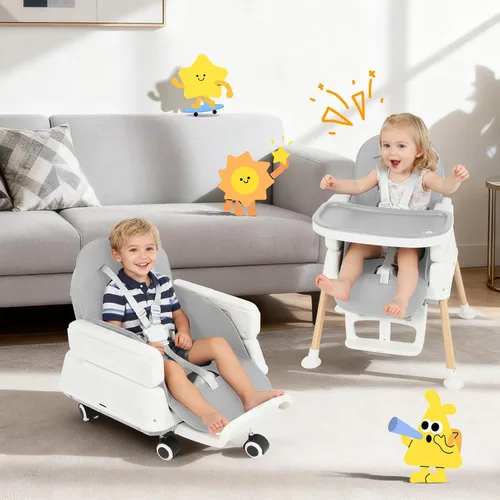 Miniatura 7 de Silla alta 5 en 1 para bebé, silla elevadora convertible y de juego, portátil, plegable, ligera, fácil de limpiar con bandeja, para bebés de 6 a 36