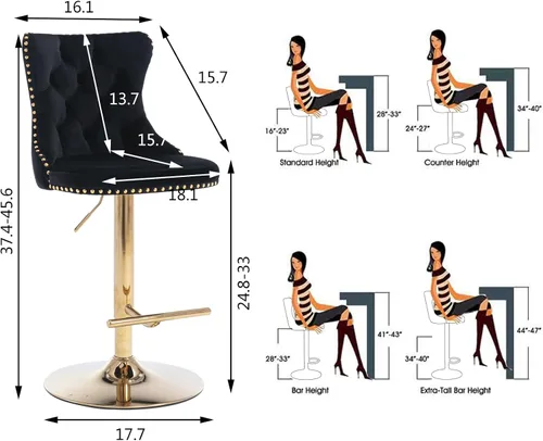 Miniatura 187 de Aoowow Juego de 2 taburetes de bar giratorios, taburetes de bar ajustables con respaldo de terciopelo copetudo, sillas de bar modernas tapizadas