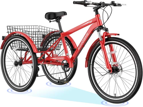 Miniatura 26 de H&ZT Triciclo para adultos, bicicleta de 3 ruedas, triciclo crucero, con cambio de 7 velocidades, manilla de freno de estacionamiento, paso bajo