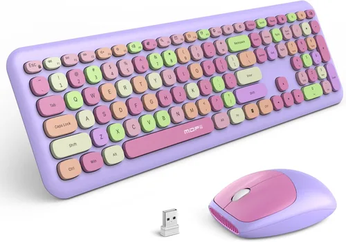 Miniatura 13 de Combo de teclado y mouse inalámbricos MOFII, teclado de tamaño completo estilo máquina de escribir con almohadilla numérica y mouse USB 2 en 1 Azul