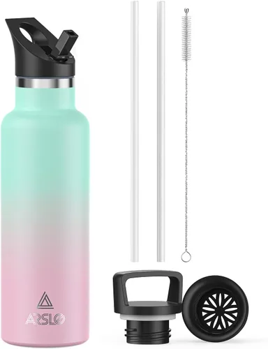 Miniatura 29 de Botellas de agua de doble pared de acero inoxidable, botella aislada al vacío con tapa con popote, botella de agua aislada mantiene el agua fría