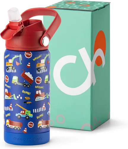 Miniatura 31 de Botella de Agua Choco Mocha para Niños para la Escuela, Botella de Agua Aislada para Niños de Acero Inoxidable para Niños, 14 Oz Camión Monstruo