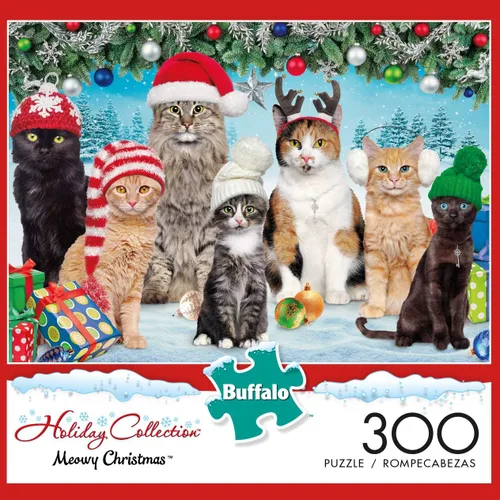 Miniatura 2 de Buffalo Games - Meowy Christmas - Rompecabezas navideño de 300 piezas - Rompecabezas colorido y festivo para adultos - Piezas cortadas