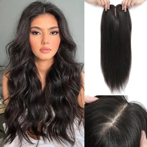 Miniatura 11 de Aimeolyn Toppers de cabello para mujer, cabello humano real, sin flequillo, extensiones de cabello superior para adelgazar, base de encaje Haisr