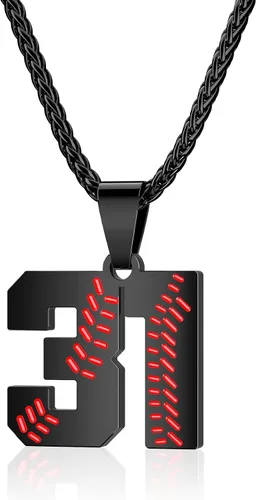 Miniatura 9 de Collar con número de béisbol para niños 00-99, collar con número de camiseta de béisbol de acero inoxidable, colgante personalizado, regalo