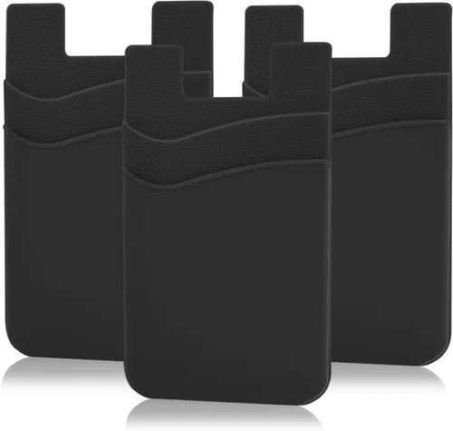 SS Billetera negra para teléfono, tarjetero adhesivo para iPhone, Samsung Galaxy y cualquier teléfono inteligente, paquete de 3