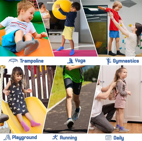 Miniatura 6 de HYCLES Calcetines antideslizantes para niños y niñas, calcetines adhesivos para el tobillo, calcetines antideslizantes para niños, 6 pares
