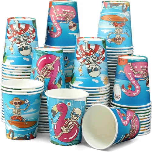 Miniatura 17 de Funtery 100 piezas de vasos de papel de Navidad, vasos de café desechables de Navidad con copos de nieve, muñeco de nieve, alce, luces, 9 onzas