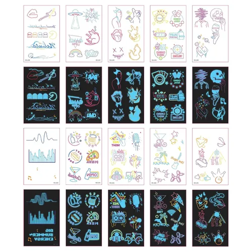 Miniatura 2 de 56 diseños que brillan en la oscuridad tatuajes (10 hojas) – Tatuajes temporales luminiscentes azules, suministros de fiesta brillantes para fiestas