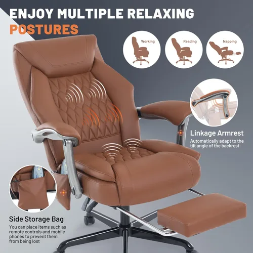 Miniatura 4 de Silla de oficina de masaje con función de calefacción y reposapiés, vibración de 6 puntos, silla de escritorio ergonómica reclinable ejecutiva