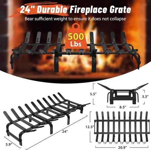 Miniatura 3 de TBMLC Rejilla de acero negro para chimenea, estante de leña de acero, elegante y duradero, soporte para chimenea de interior o hoguera al aire libre