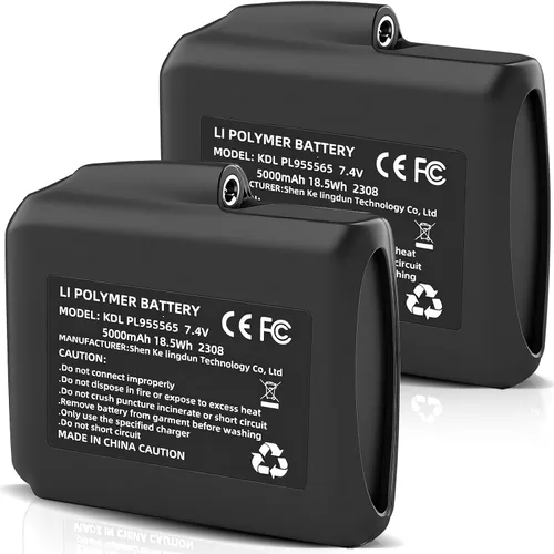 7.4V Baterías de polímero de litio de 5000mAh - 2 piezas de baterías recargables de Li-Polímero para guantes, calcetines y sombreros calefactables.