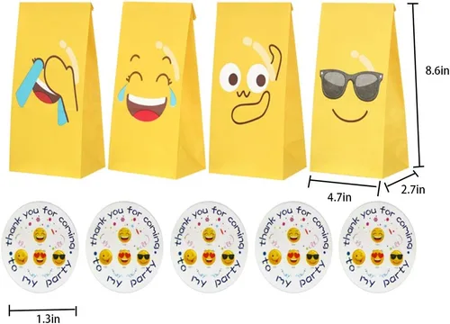 Miniatura 2 de VstarOne 24 bolsas de dulces – Emoticons bolsas de fiesta con calcomanías, 24 calcomanías, bolsa de papel kraft para bodas, nacimientos