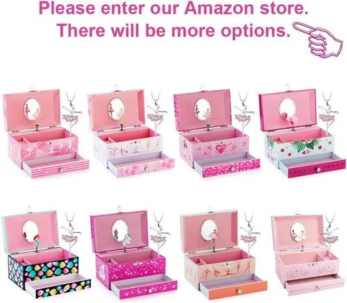 Miniatura 7 de RR ROUND RICH DESIGN - Joyero musical para niñas con cajón y juego de joyas con tema de bailarina, melodía de “El lago de los cisnes”, color rosado