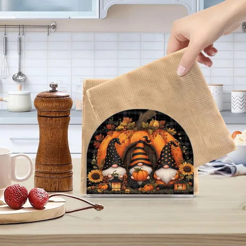 Miniatura 6 de Servilletero de otoño de gnomo negro para mesa, dispensadores de pañuelos acrílicos, servilleteros de cóctel para bodas, fiestas, eventos