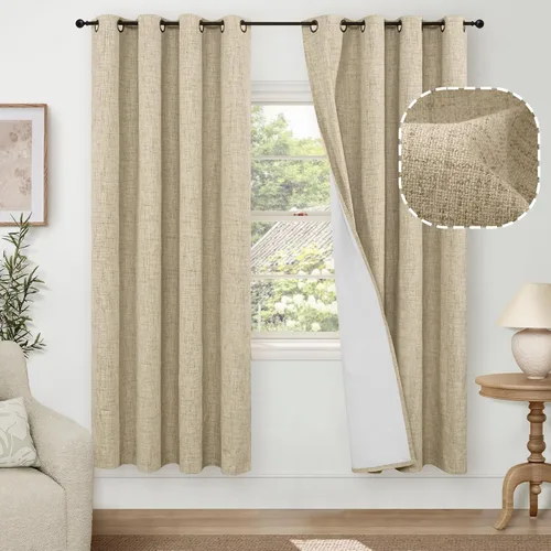 Miniatura 74 de Cortinas Opacas de Lino Azul Bebé para Guardería de 40 Pulgadas de Largo, 2 Paneles, Cortinas Cortas con Aislamiento Térmico Boho de Bloqueo Total
