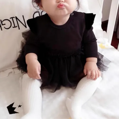 Miniatura 2 de Maemukilabe Infant Newborn Baby Girl Ruffle Sleeve Dress Romper 2Pcs Tulle Bodysuit Headband Set Christmas Halloween Clothes