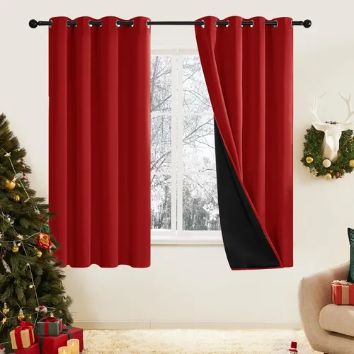 Miniatura 58 de Deconovo Cortinas 100% opacas, cortinas de ventana con aislamiento térmico, paneles reductores de ruido, cortinas de forro negro, con ojales