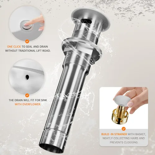 Miniatura 9 de Phiestina WE08E-BN - Grifo de lavabo de baño de una sola manija con placa de cubierta de 4 pulgadas y drenaje de metal, apto para instalación de 1