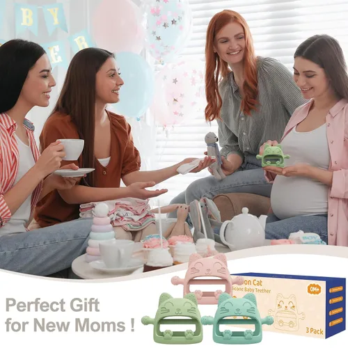 Miniatura 7 de Juguetes mordedores para bebés, juguetes de dentición de silicona para bebés de 0 a 6 meses, juguetes masticables para bebés que nunca se caen