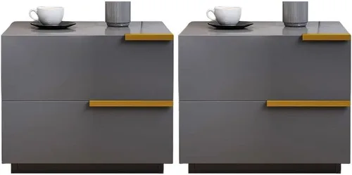 Miniatura 5 de Mesita de noche, mesa de noche de madera fabricada moderna, cajones incluidos, mesita de noche con 2 cajones para dormitorio, gris, 1 pieza