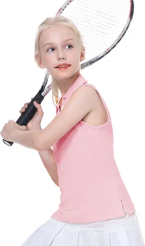 Miniatura 2 de EXARUS Camisetas polo de golf para niñas, sin mangas, cuello en V, tenis, atléticas, para ejercicio escolar de 5 a 12 años