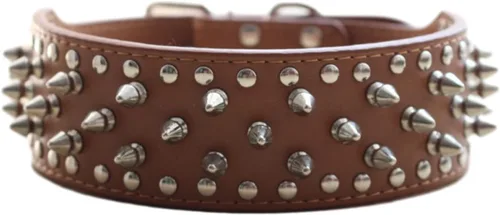Miniatura 10 de Collar de cuero para perro, collar de perro con pinchos y tachuelas para perros medianos y grandes Pit Bull Mastiff Bully Boxer (S, rosa intenso)