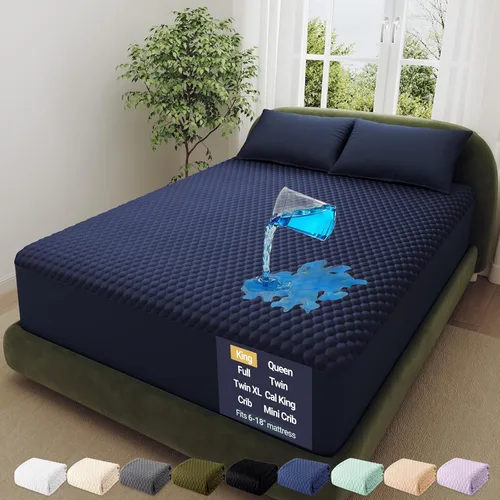Miniatura 9 de OhGeni - Protector de colchón 100% impermeable tamaño Queen, almohadilla suave para colchón, resistente al pelo de mascotas y a la enuresis 1- Blanco