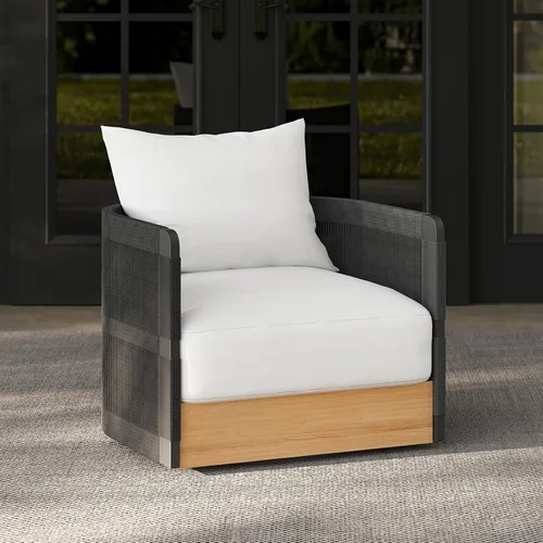 Miniatura 11 de homary Silla giratoria de ratán para patio, muebles de mimbre para exteriores con cojín grueso a prueba de lluvia y marco de aluminio para jardín