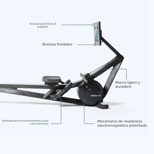 Miniatura 7 de Máquina de remo Hydrow Wave con pantalla táctil HD de 16" y altavoces - Plegable Entrenamientos en vivo desde casa, se requiere suscripción Negro