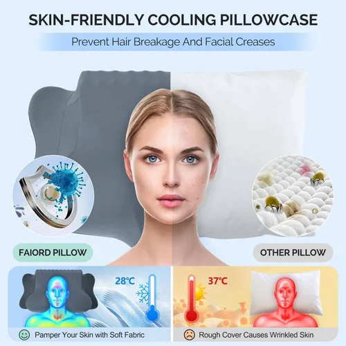 Miniatura 4 de Almohada Cervical para Alivio del Dolor de Cuello - Almohada Ortopédica Ergonómica Refrescante de Doble Cara con Funda de Almohada de Seda de Hielo