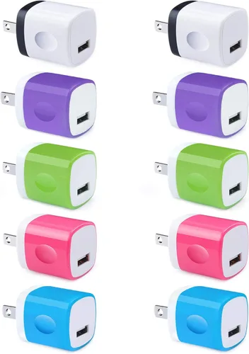 Miniatura 8 de UorMe - Adaptador de pared, paquete de 10 unidades, cargador de un solo puerto de 1A, 5 V, enchufe USB, caja de bloque de carga, compatible con Negro