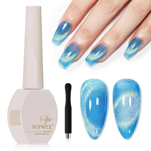 Miniatura 11 de Esmalte de uñas de ojo de gato burdeos sin gel, esmalte de uñas magnético secado al aire para uñas de los pies, secado rápido, alto brillo