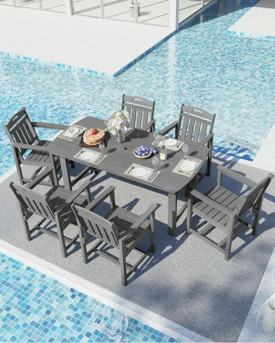 Miniatura 8 de Ciokea Silla de comedor para patio al aire libre, sillas de porche de gran tamaño de HDPE con asiento ancho, muebles de exterior duraderos para todo