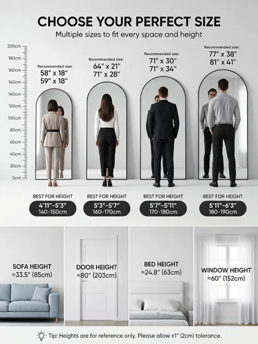 Miniatura 9 de Espejo de longitud completa, espejo arqueado de cuerpo completo de 59 x 18 pulgadas, espejos grandes de pie para dormitorio, baño, sala de estar