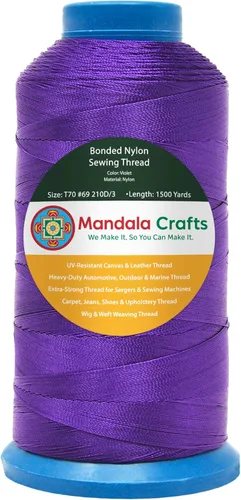 Miniatura 202 de Mandala Crafts - Hilo de nailon para coser cuero, tapicería, mezclilla y para trenzar el pelo; resistente, 1500 yardas, tamaño 69 T70 Marrón
