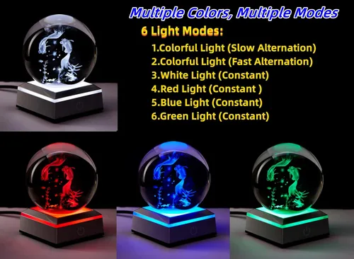 Miniatura 2 de Lámpara de noche de bola de cristal 3D con base LED - Lámpara de bola de cristal en forma de pez para cumpleaños, festividades, regalos de Navidad