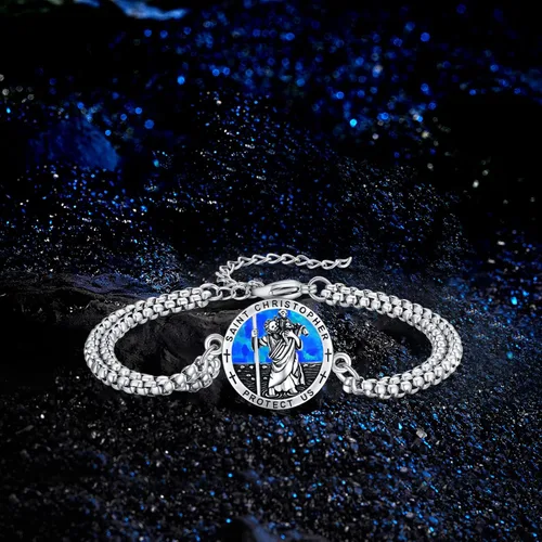 Miniatura 25 de Pulsera unisex de San Miguel/Cristóbal/Benedicto/Jude/José/Guadalupe/Ángel de la Guarda/Santa Muerte Pulsera de plata de ley 925 con cadena de doble