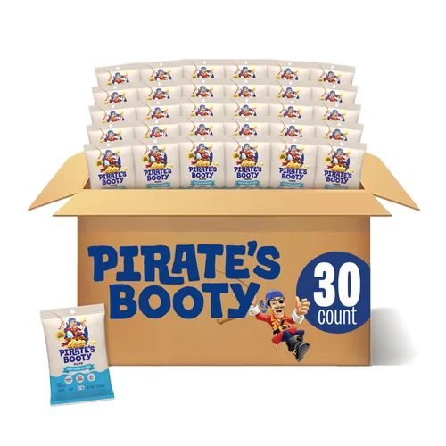 Miniatura 7 de Pirate's Booty Soplados de queso cheddar blanco envejecido, 24 unidades, bolsas de 0.5 onzas, sin gluten, aperitivos saludables para niños