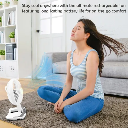 Miniatura 4 de Technical Pro Adventure Series - Ventilador recargable de escritorio/pared con lámpara de trabajo LED, ventilador ajustable y portátil