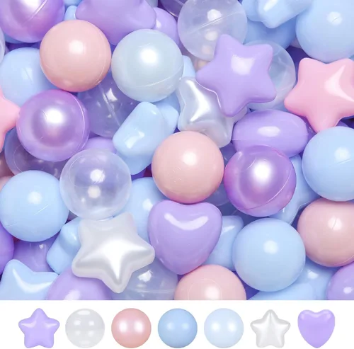 Miniatura 23 de Bolas de hoyo de TRENDPLAY en forma de estrella y corazón para niños pequeños - 50, 100, 200, 500 piezas de bolas de plástico para diversión y juego