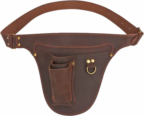 Miniatura 9 de Tourbon Bolsa de cinturón de cuero genuino para herramientas de floristería para jardinero, agricultor, electricista, carpintero, kit organizador