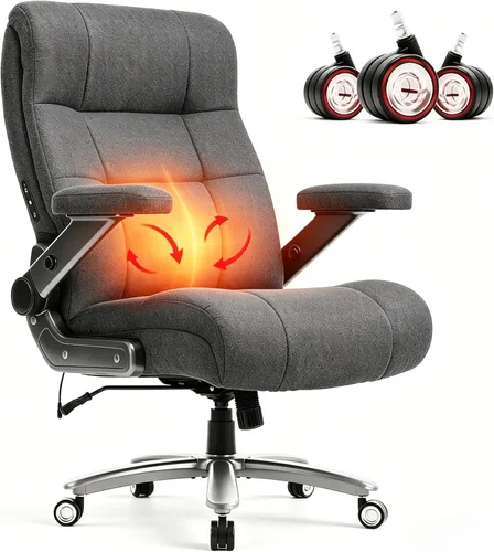 Miniatura 12 de Silla de oficina grande y alta de 600 libras, asiento extra ancho, masaje 3D y calor, silla de oficina con resistencia para personas, brazos