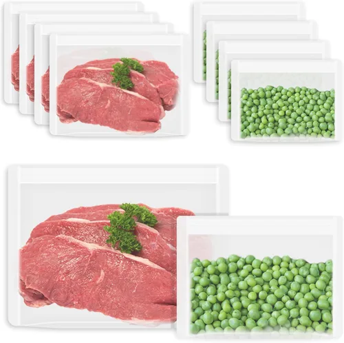 Miniatura 13 de Bolsas de Alimentos Reutilizables, Paquete de 12 Bolsas de Almacenamiento de Alimentos 100% Silicona que se Mantienen de Pie con Cierre Hermético