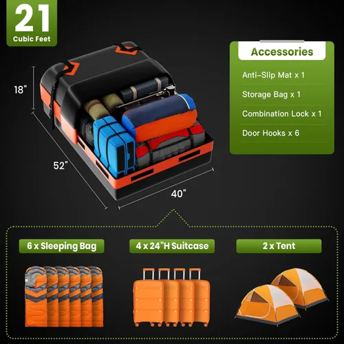 Miniatura 2 de APTY Bolsa de carga para techo de automóvil de 21 pies cúbicos, portaequipajes blando para techo para todos los vehículos con o sin parrillas