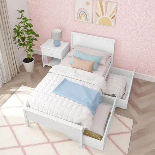 Miniatura 7 de Max & Lily Cama individual clásica, cabecera de panel, con cajones de almacenamiento, color blanco