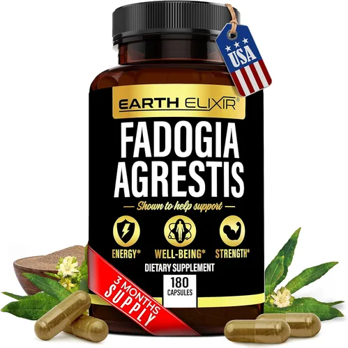 Earth Elixir Fadogia Agrestis Suplemento 900 mg (180 cápsulas) - Fabricado en Estados Unidos - Suministro para 3 meses - Probado por terceros -