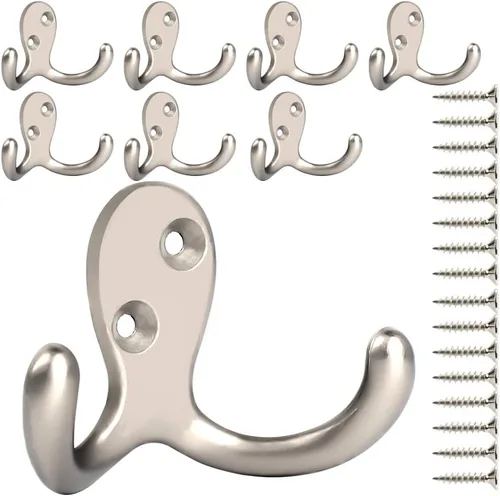 Miniatura 12 de IBosins 10 unidades de ganchos resistentes de doble punta para colgar en la pared con 20 tornillos, ganchos retro de doble punta para abrigo, 10