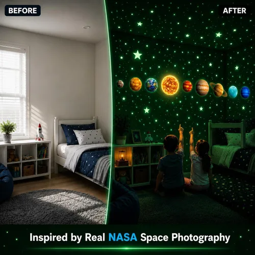 Miniatura 3 de Brilla en la oscuridad planetas sistema Solar pegatinas de pared sol tierra y así sucesivamente Glowing planetas adhesivos peel Stick 9 techo