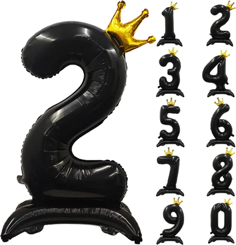 Miniatura 36 de Globos de aluminio grandes con corona negra número 0 para niños y niñas, cumpleaños, boda, aniversario, fiesta, baby shower, suministros 0
